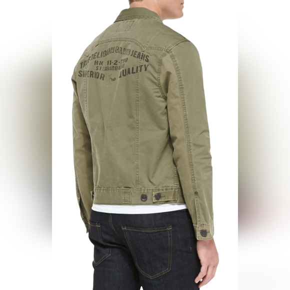 True Religion Jimmy Military Green Y2K Button Down Long Sleeve Jacket Size M - Picture 6 of 15